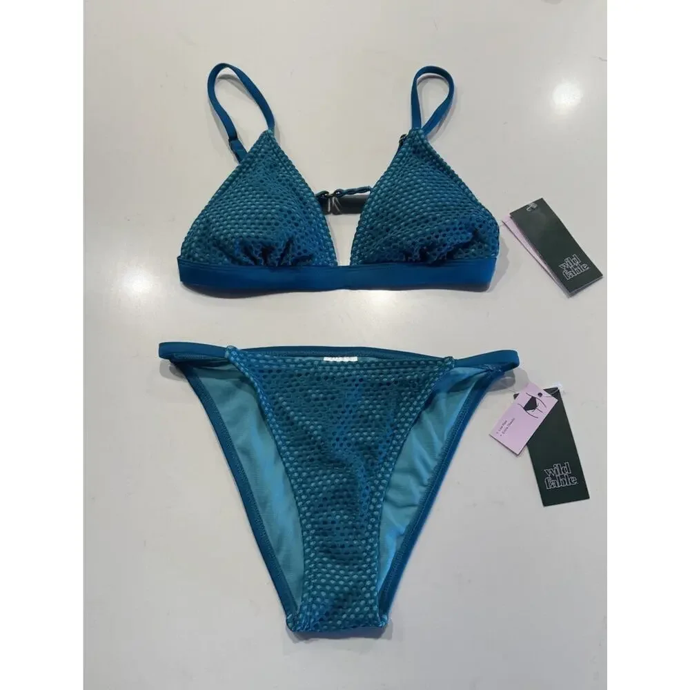 Wild Fable 2 Piece Bikini Net Low‎ Rise Extra Cheeky Bikini Bottom Triangle Top